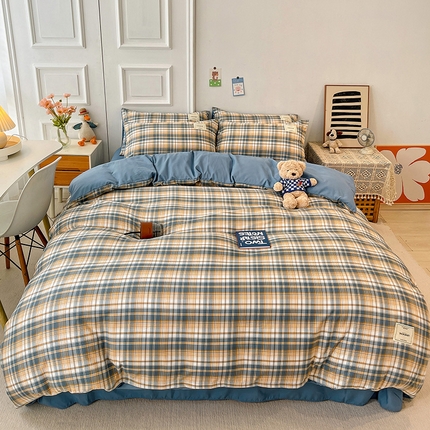 91家纺网 家纺一手货源 找家纺 芷凡 2023新款色织水洗棉单件被套 莱雅-蓝灰