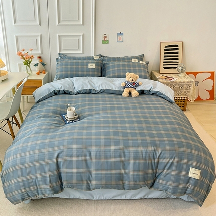91家纺网 家纺一手货源 找家纺 芷凡 2023新款色织水洗棉单件被套 流光-蓝灰