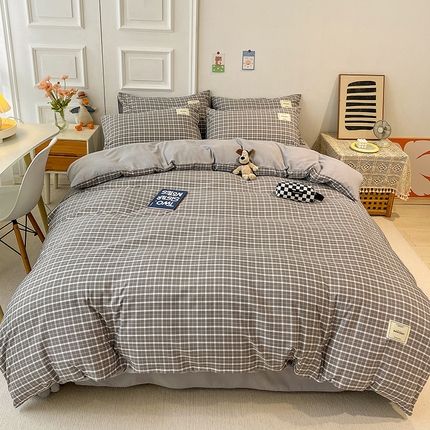 91家纺网 家纺一手货源 找家纺 芷凡 2023新款色织水洗棉单件被套 清扬小格-灰