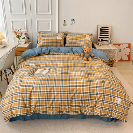 91家纺网 家纺一手货源 找家纺 芷凡 2023新款色织水洗棉单件被套 维尼-黄