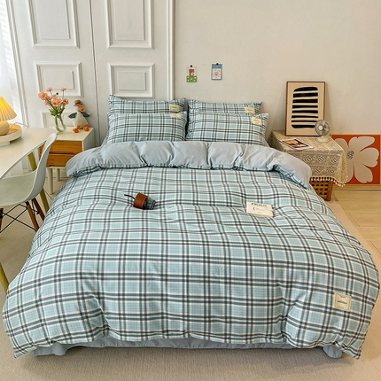 91家纺网 家纺一手货源 找家纺 芷凡 2023新款色织水洗棉单件被套 维尼-蓝