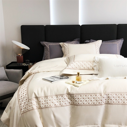 91家纺网 家纺一手货源 找家纺 （总）北辰 2023新款100支美棉刺绣高密刺绣+拼接 四件套-安琪尔