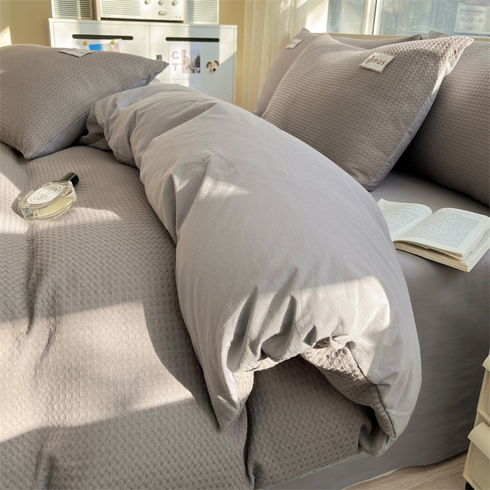 91家纺网 家纺一手货源 找家纺 蓝巢2023新款A版60支全棉华夫格B版40支全棉水洗棉四件套蜜格系列 蜜格-高级灰