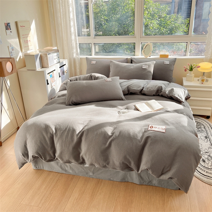 91家纺网 家纺一手货源 找家纺 蓝巢2023新款A版60支全棉华夫格B版40支全棉水洗棉四件套蜜格系列 蜜格-高级灰