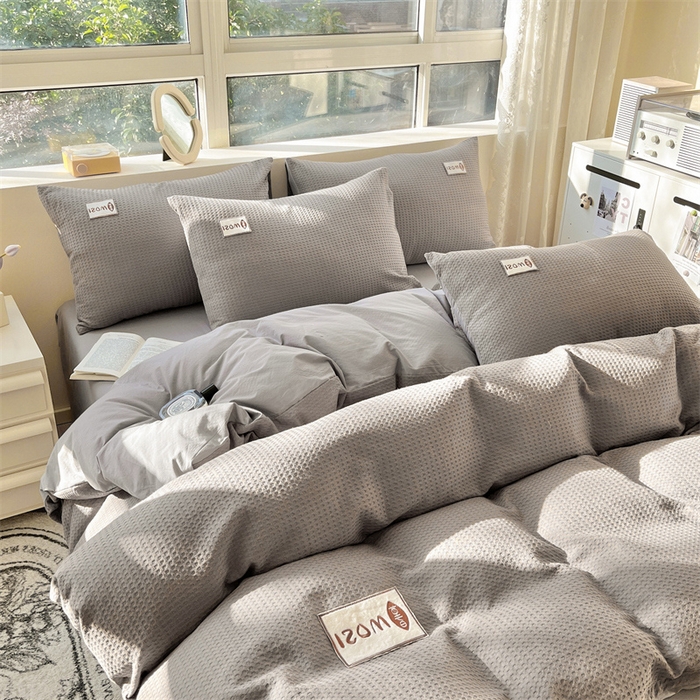 91家纺网 家纺一手货源 找家纺 蓝巢2023新款A版60支全棉华夫格B版40支全棉水洗棉四件套蜜格系列 蜜格-高级灰