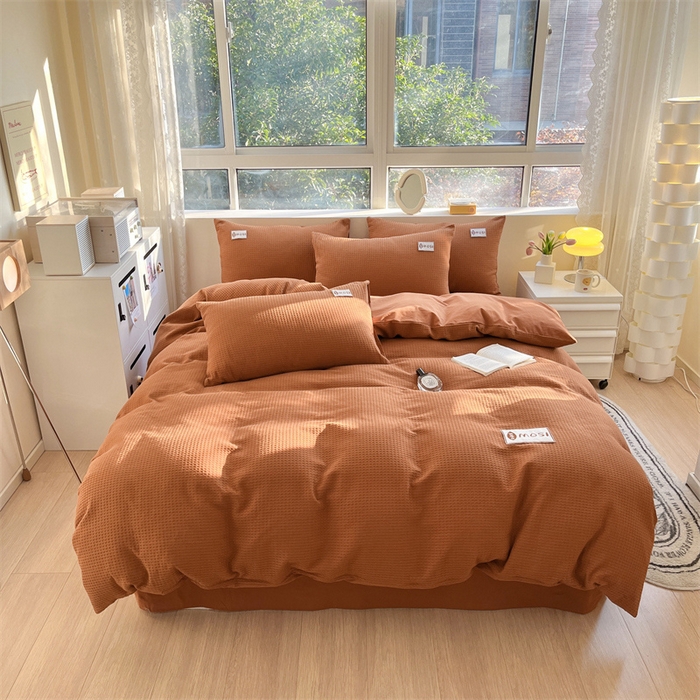 91家纺网 家纺一手货源 找家纺 蓝巢2023新款A版60支全棉华夫格B版40支全棉水洗棉四件套蜜格系列 蜜格-焦糖