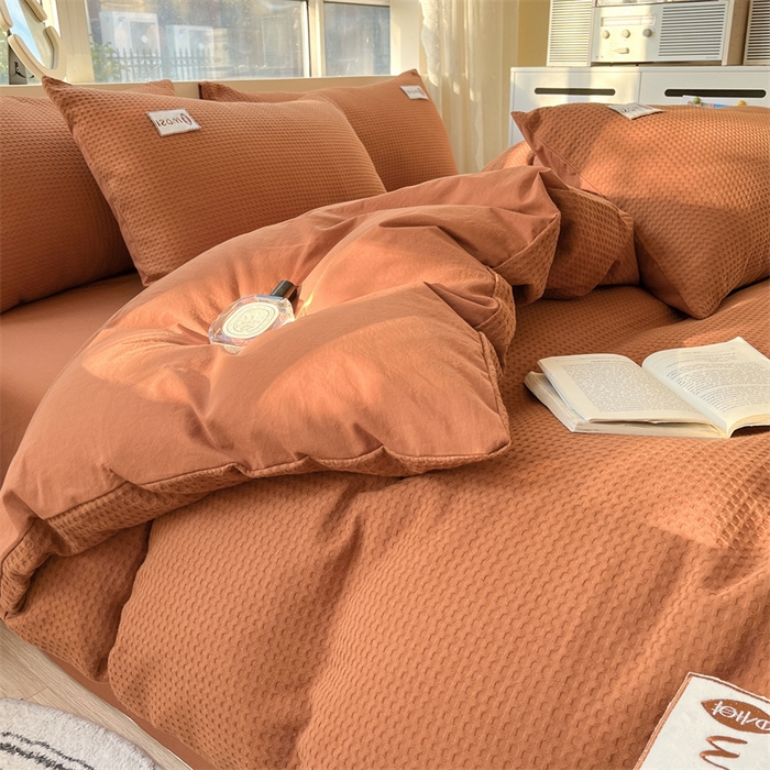 91家纺网 家纺一手货源 找家纺 蓝巢2023新款A版60支全棉华夫格B版40支全棉水洗棉四件套蜜格系列 蜜格-焦糖