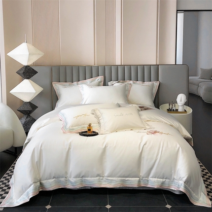 91家纺网 家纺一手货源 找家纺 （总）鼎飞 2023新款澳棉拼角刺绣四件套--彩虹系列