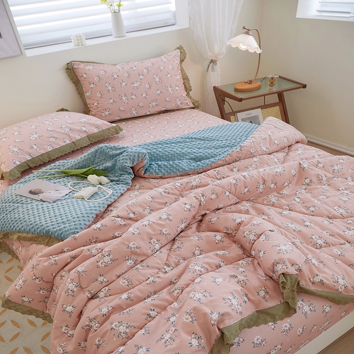 91家纺网 家纺一手货源 找家纺 （总）一米阳光 2023新款纯棉蕾丝豆豆被被子被芯