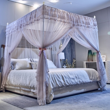 91家纺网 家纺一手货源 找家纺 夏彩2023新款88556轻奢宫廷三开门落地式蚊帐 88556-卡其色