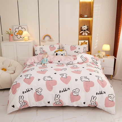 一米阳光 2023新款1月小清新13070纯棉四件套第一批 粉心小兔