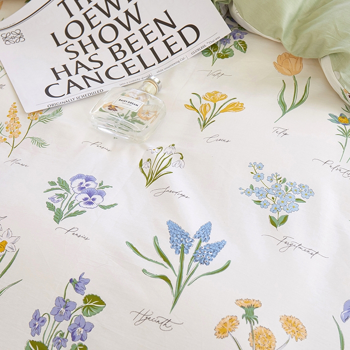 91家纺网 家纺一手货源 找家纺 一米阳光 2023新款1月小清新13070纯棉四件套第一批 花穗