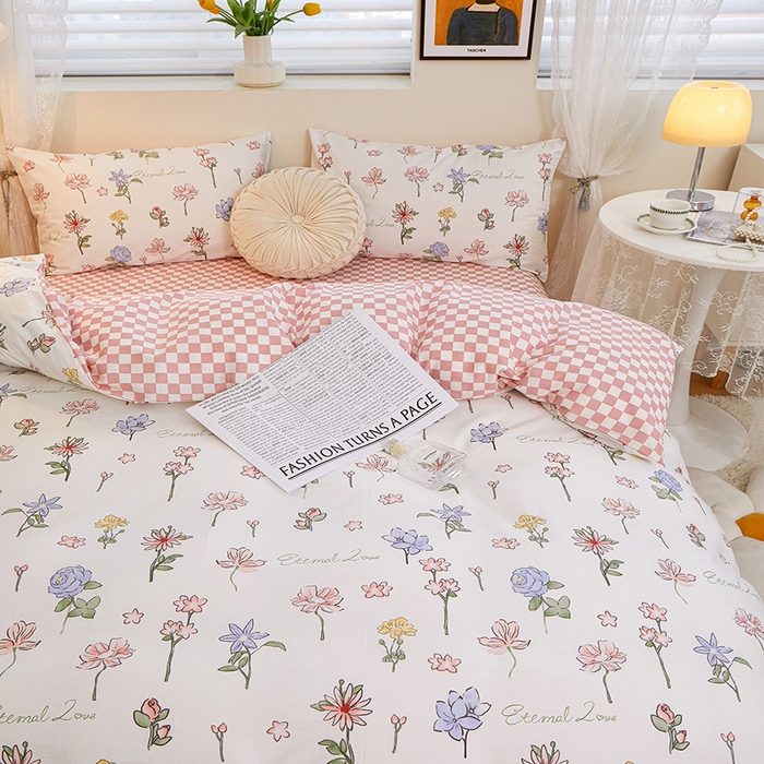 91家纺网 家纺一手货源 找家纺 一米阳光 2023新款1月小清新13070纯棉四件套第一批 花心儿