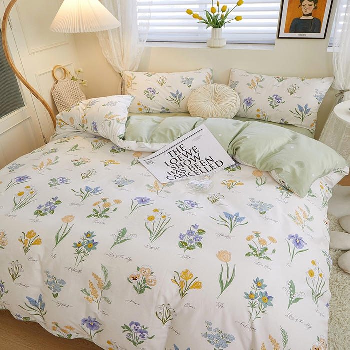 91家纺网 家纺一手货源 找家纺 一米阳光 2023新款1月小清新13070纯棉四件套第一批 花穗