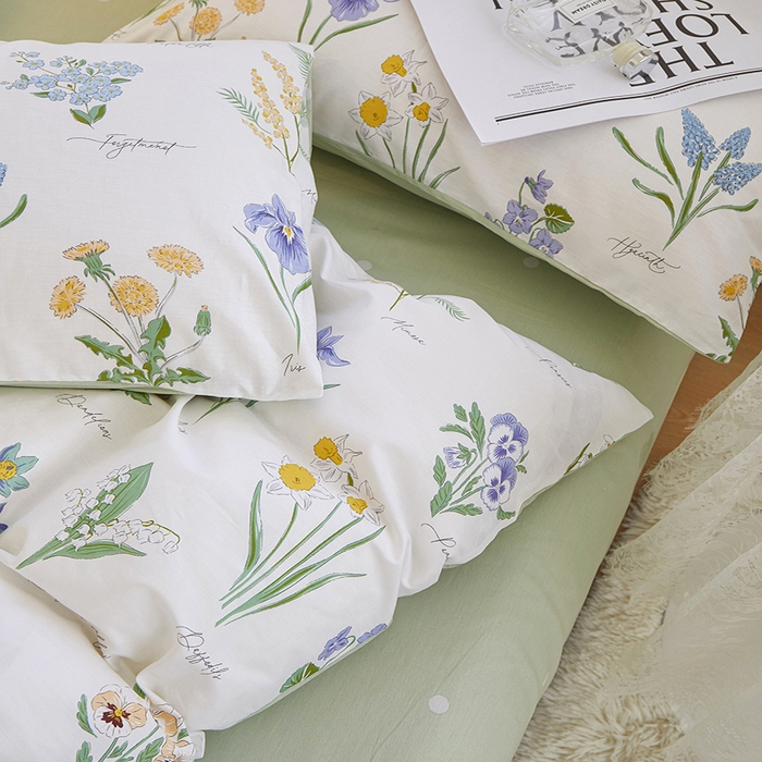 91家纺网 家纺一手货源 找家纺 一米阳光 2023新款1月小清新13070纯棉四件套第一批 花穗