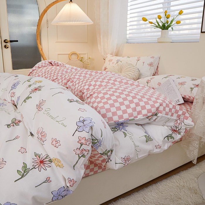 91家纺网 家纺一手货源 找家纺 一米阳光 2023新款1月小清新13070纯棉四件套第一批 花心儿