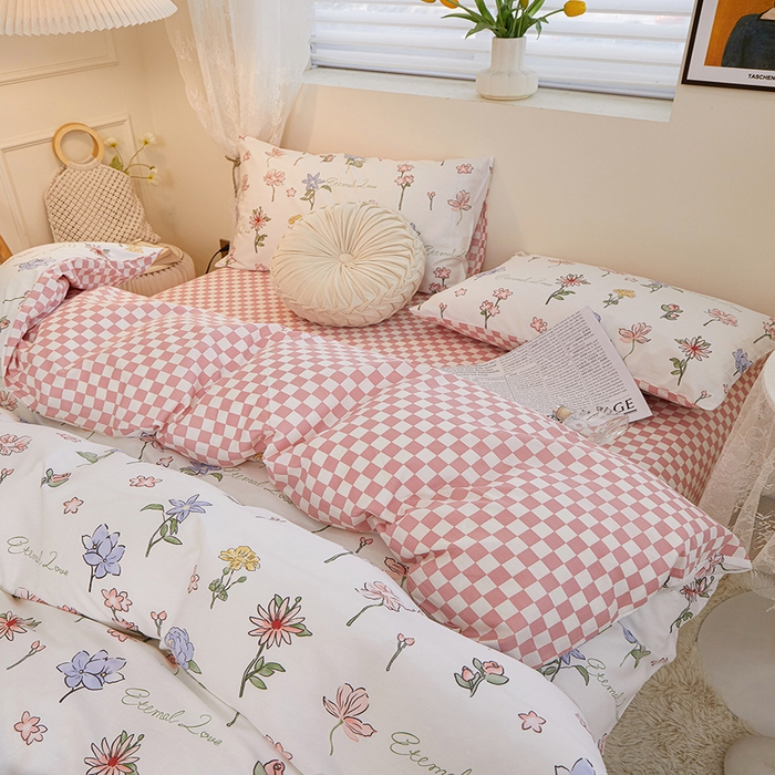 91家纺网 家纺一手货源 找家纺 一米阳光 2023新款1月小清新13070纯棉四件套第一批 花心儿