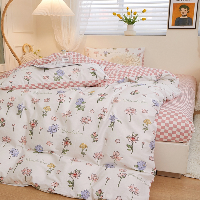 91家纺网 家纺一手货源 找家纺 一米阳光 2023新款1月小清新13070纯棉四件套第一批 花心儿