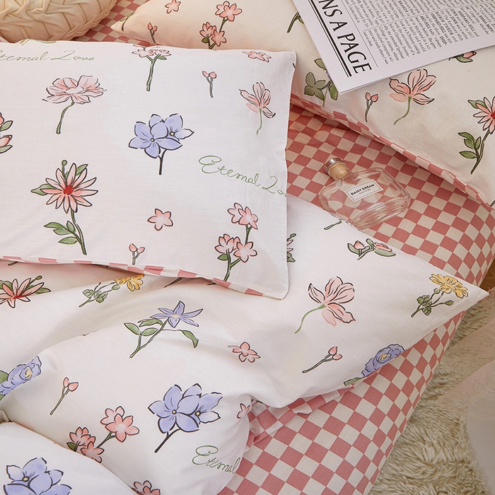 91家纺网 家纺一手货源 找家纺 一米阳光 2023新款1月小清新13070纯棉四件套第一批 花心儿