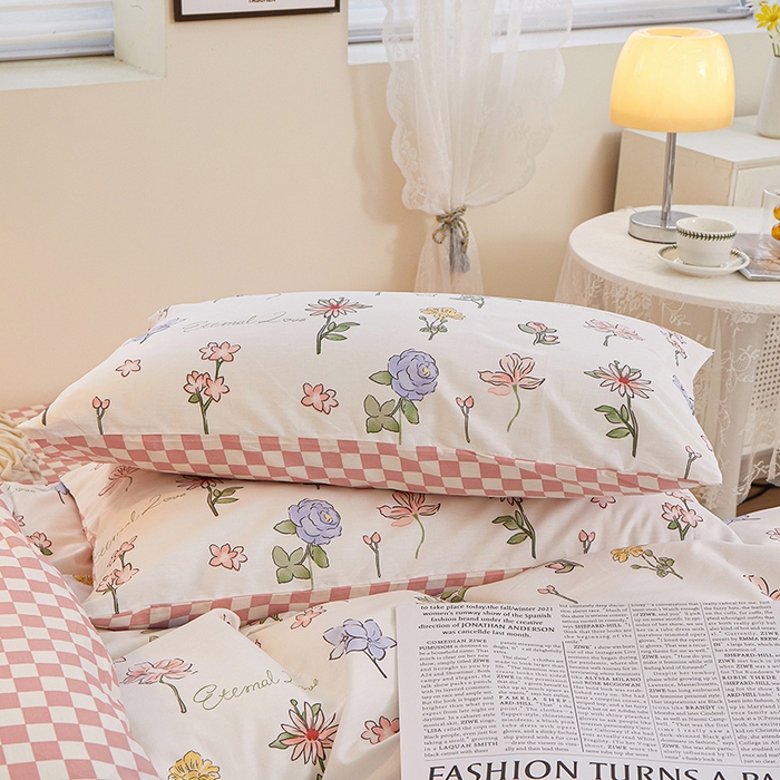 91家纺网 家纺一手货源 找家纺 一米阳光 2023新款1月小清新13070纯棉四件套第一批 花心儿