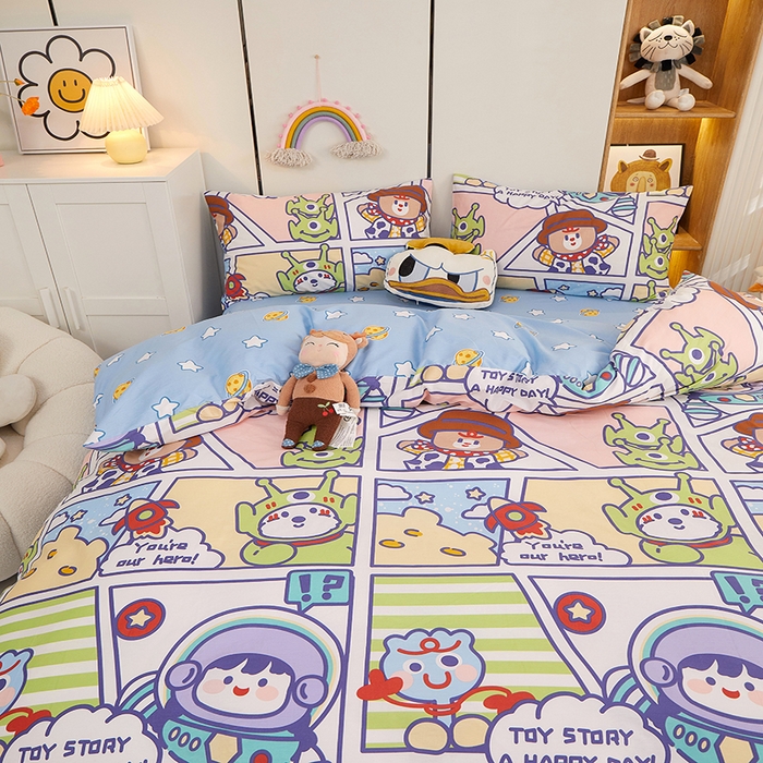 91家纺网 家纺一手货源 找家纺 一米阳光 2023新款1月小清新13070纯棉四件套第一批 拼图熊