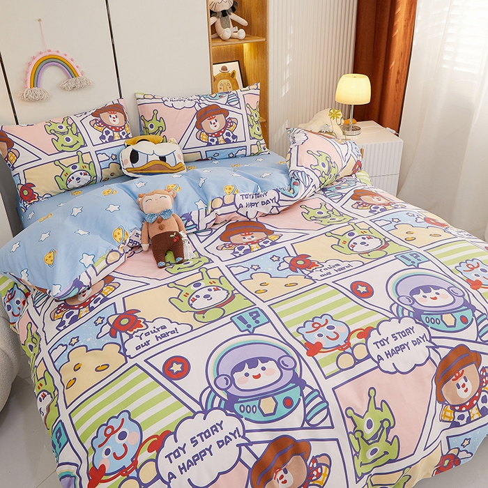 91家纺网 家纺一手货源 找家纺 一米阳光 2023新款1月小清新13070纯棉四件套第一批 拼图熊