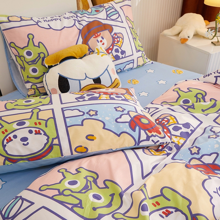 91家纺网 家纺一手货源 找家纺 一米阳光 2023新款1月小清新13070纯棉四件套第一批 拼图熊