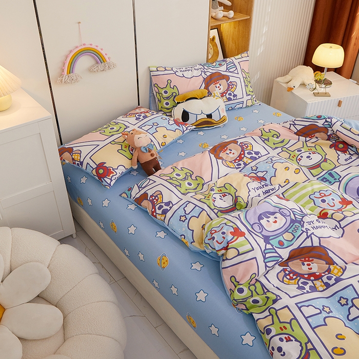 91家纺网 家纺一手货源 找家纺 一米阳光 2023新款1月小清新13070纯棉四件套第一批 拼图熊