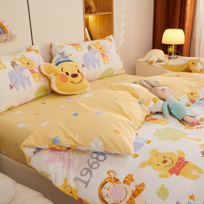 91家纺网 家纺一手货源 找家纺 一米阳光 2023新款1月小清新13070纯棉四件套第一批 维尼伙伴