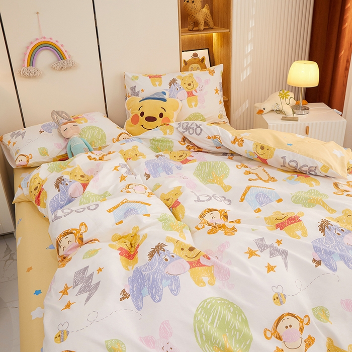 91家纺网 家纺一手货源 找家纺 一米阳光 2023新款1月小清新13070纯棉四件套第一批 维尼伙伴