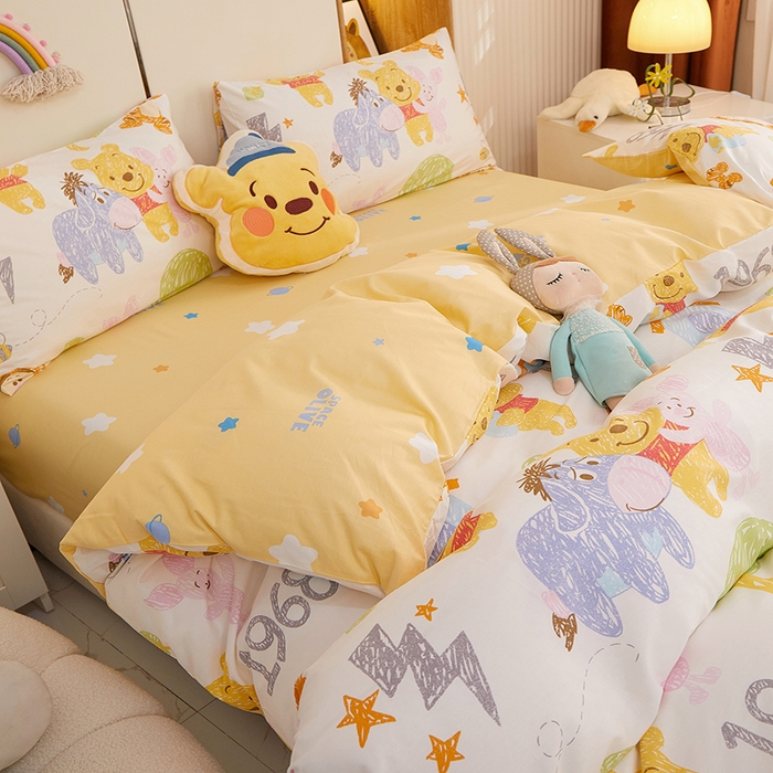 91家纺网 家纺一手货源 找家纺 一米阳光 2023新款1月小清新13070纯棉四件套第一批 维尼伙伴