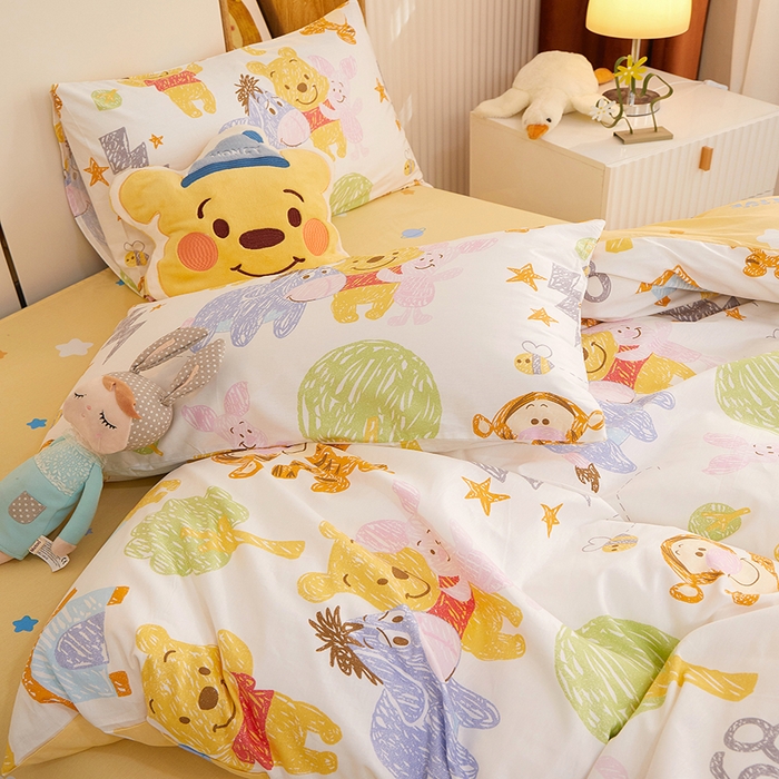 91家纺网 家纺一手货源 找家纺 一米阳光 2023新款1月小清新13070纯棉四件套第一批 维尼伙伴