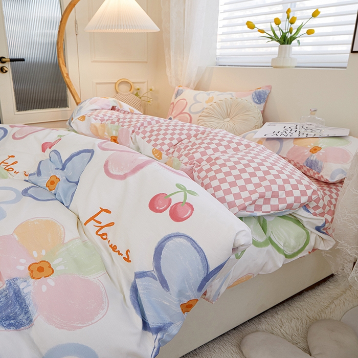 91家纺网 家纺一手货源 找家纺 一米阳光 2023新款1月小清新13070纯棉四件套第一批 五彩缤纷