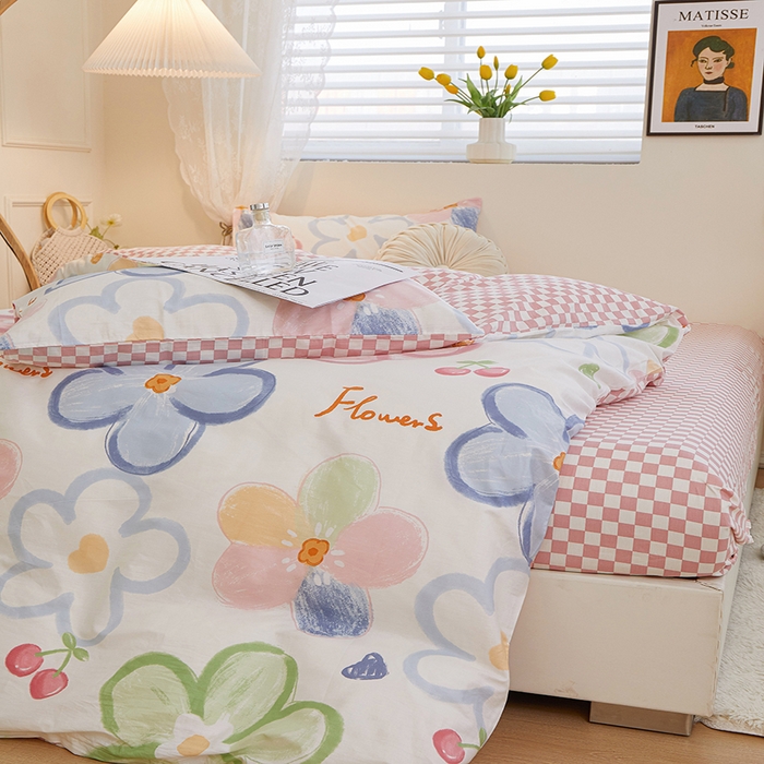 91家纺网 家纺一手货源 找家纺 一米阳光 2023新款1月小清新13070纯棉四件套第一批 五彩缤纷