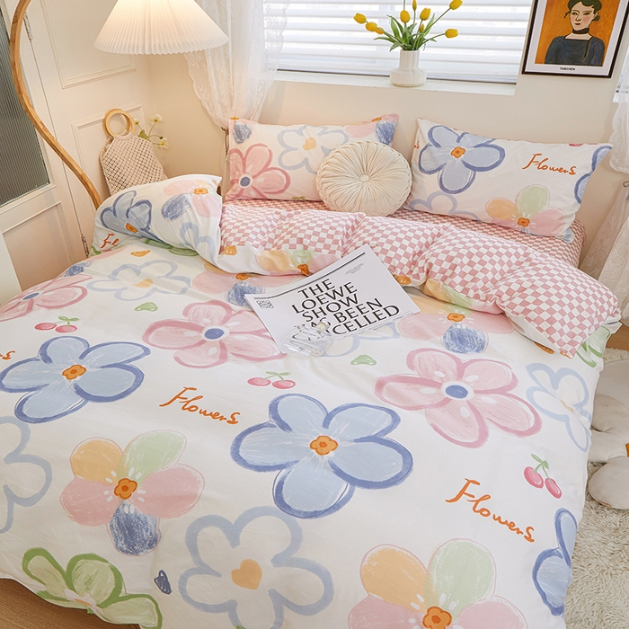 91家纺网 家纺一手货源 找家纺 一米阳光 2023新款1月小清新13070纯棉四件套第一批 五彩缤纷