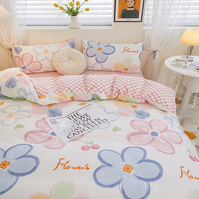 91家纺网 家纺一手货源 找家纺 一米阳光 2023新款1月小清新13070纯棉四件套第一批 五彩缤纷