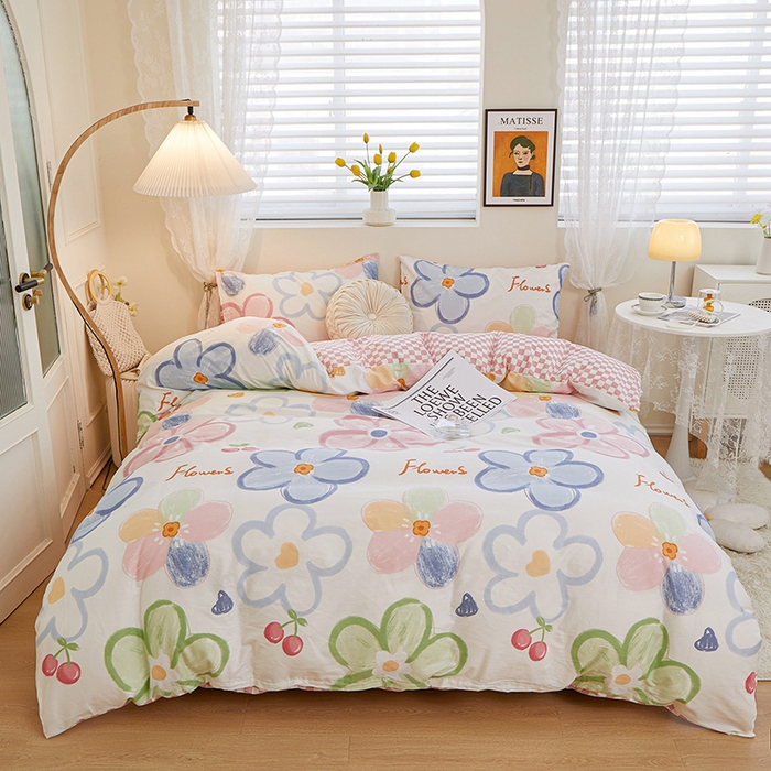 91家纺网 家纺一手货源 找家纺 一米阳光 2023新款1月小清新13070纯棉四件套第一批 五彩缤纷