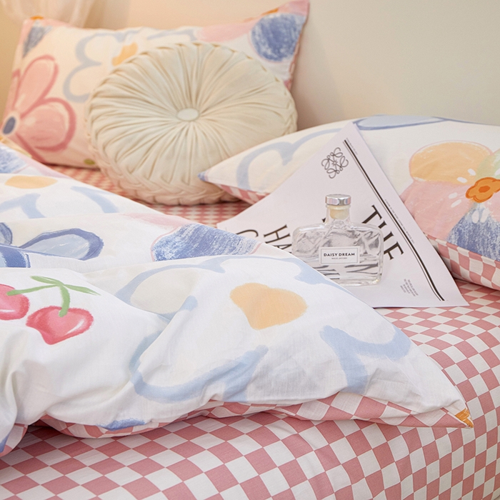 91家纺网 家纺一手货源 找家纺 一米阳光 2023新款1月小清新13070纯棉四件套第一批 五彩缤纷