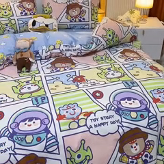 91家纺网 家纺一手货源 找家纺 一米阳光 2023新款1月小清新13070纯棉四件套第一批 拼图熊