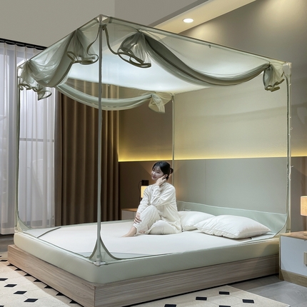 91家纺网 家纺一手货源 找家纺 （汇总）夏彩 2023新款外穿烤漆宫廷蚊帐+三开门U型床笠拉链蚊帐