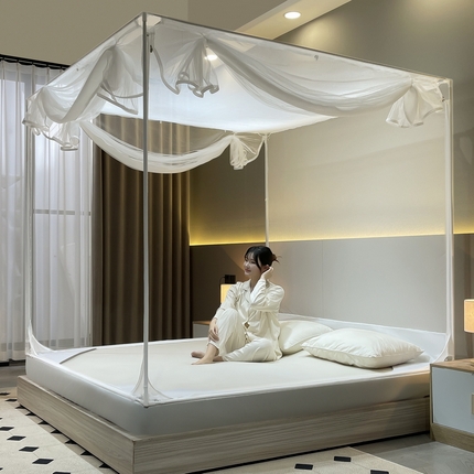 91家纺网 家纺一手货源 找家纺 （汇总）夏彩 2023新款外穿烤漆宫廷蚊帐+三开门U型床笠拉链蚊帐