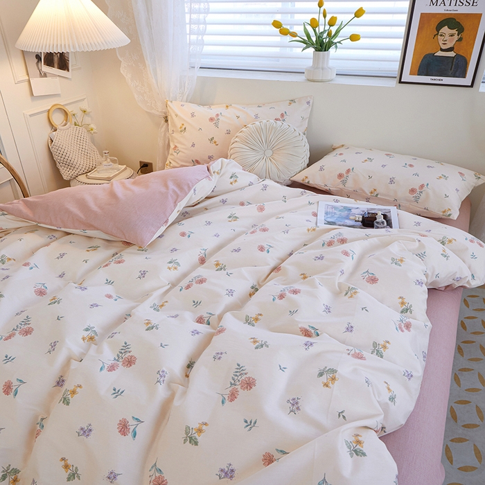 91家纺网 家纺一手货源 找家纺 一米阳光 2023年1月小清新13070纯棉四件套第二批 花粉