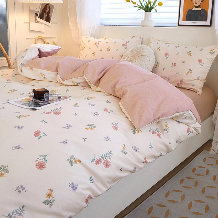 91家纺网 家纺一手货源 找家纺 一米阳光 2023年1月小清新13070纯棉四件套第二批 花粉