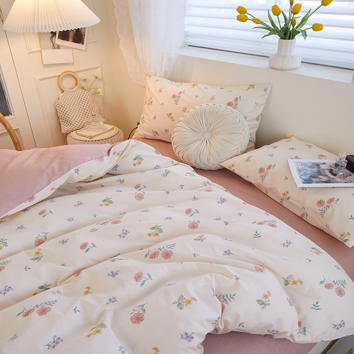 91家纺网 家纺一手货源 找家纺 一米阳光 2023年1月小清新13070纯棉四件套第二批 花粉