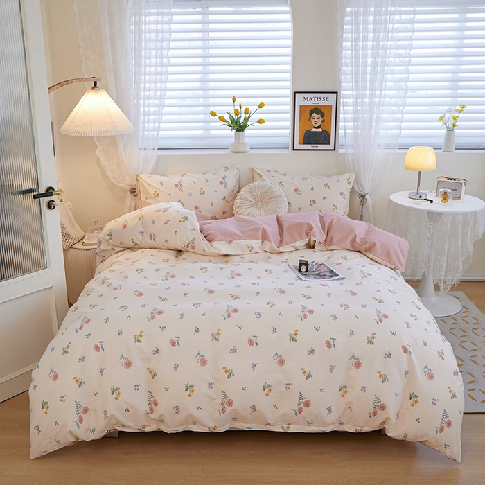 91家纺网 家纺一手货源 找家纺 一米阳光 2023年1月小清新13070纯棉四件套第二批 花粉