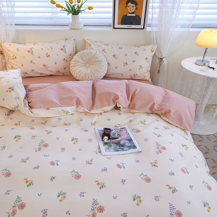 91家纺网 家纺一手货源 找家纺 一米阳光 2023年1月小清新13070纯棉四件套第二批 花粉