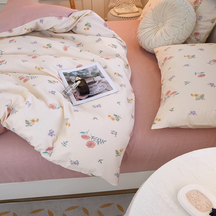 91家纺网 家纺一手货源 找家纺 一米阳光 2023年1月小清新13070纯棉四件套第二批 花粉