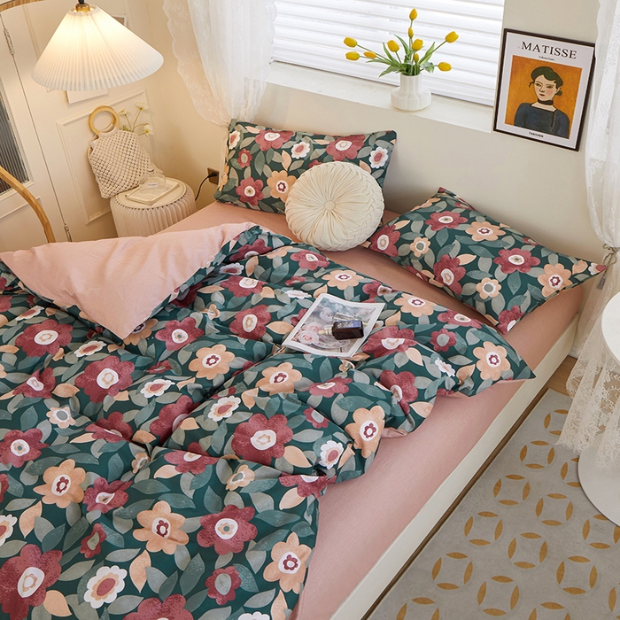 91家纺网 家纺一手货源 找家纺 一米阳光 2023年1月小清新13070纯棉四件套第二批 花开朵朵