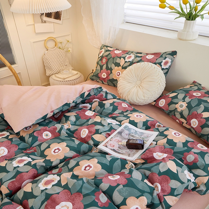 91家纺网 家纺一手货源 找家纺 一米阳光 2023年1月小清新13070纯棉四件套第二批 花开朵朵