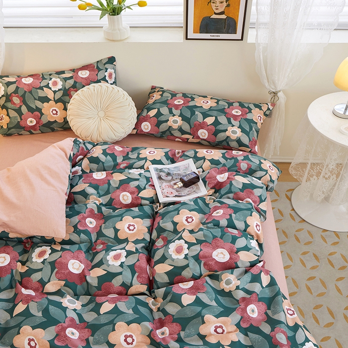 91家纺网 家纺一手货源 找家纺 一米阳光 2023年1月小清新13070纯棉四件套第二批 花开朵朵